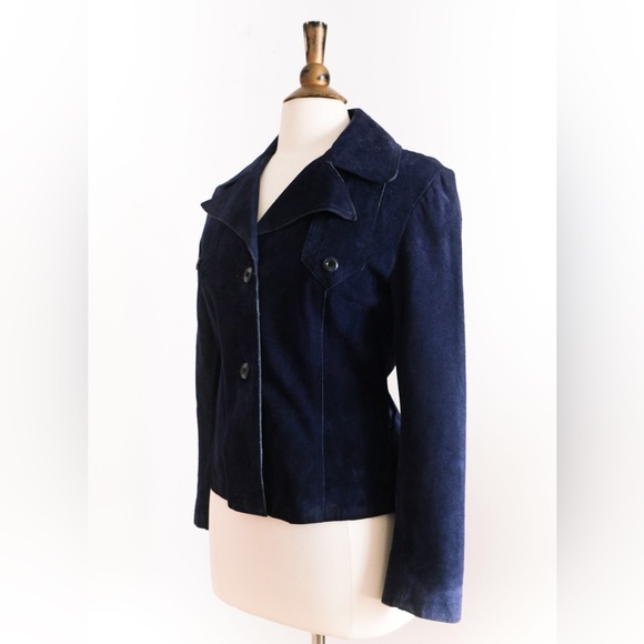 Vintage 1970’s Blue Suede Leather Jacket • S - Picture 5 of 10